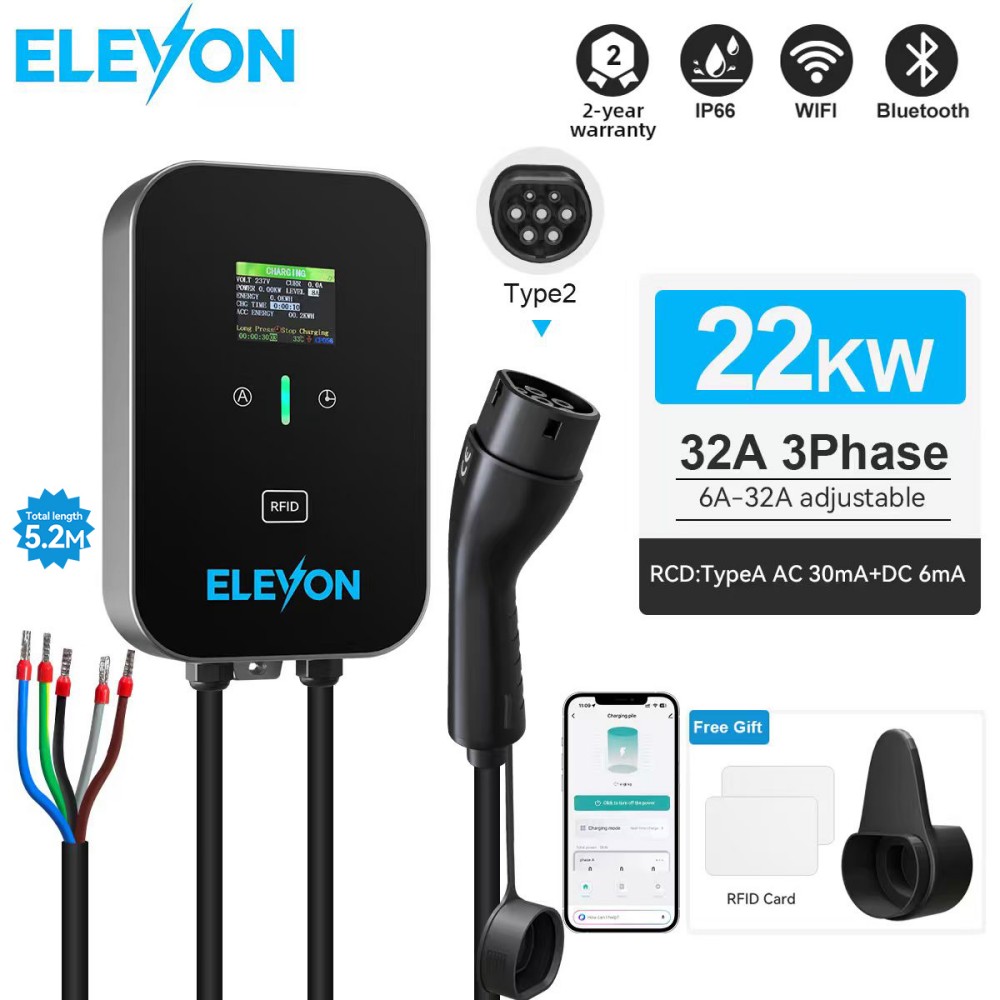 Ev Charger Type 2 22Kw 32A 3 Phase - สถานีชาร์จรถยนต์ไฟฟ้า ELEVON EV 22KW Type2 แบบติดผนัง